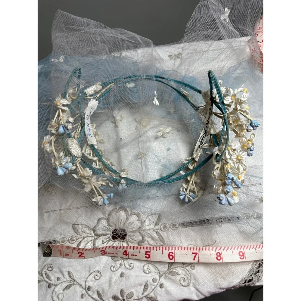 Vintage 1950s Wax Flower Fascinator Hat Crown Blue Veil Rizik Bros New York